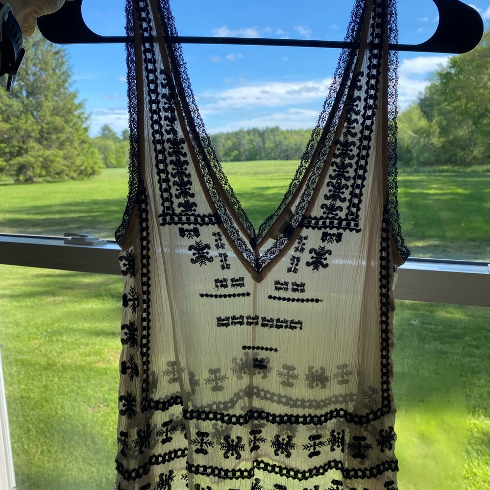 Ecote Black and Cream Sheer Embroidered top